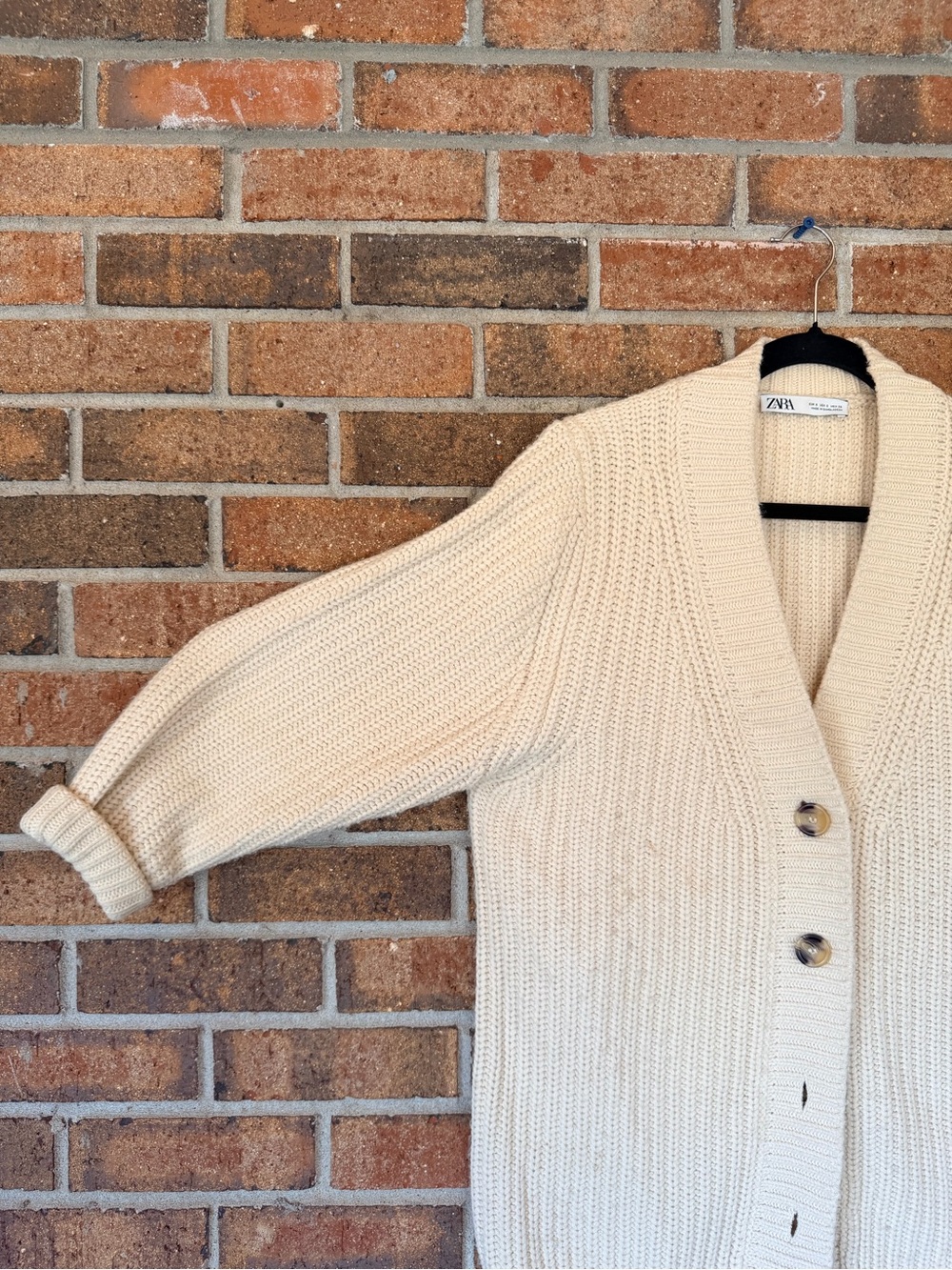 Zara Cream Chunky Knit Button-Front Women's Sweater